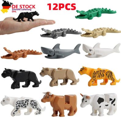 12 Stueck Krokodil Kuh Hai Tiger Minifiguren Bausteine Spielzeug Kinder Geschenk