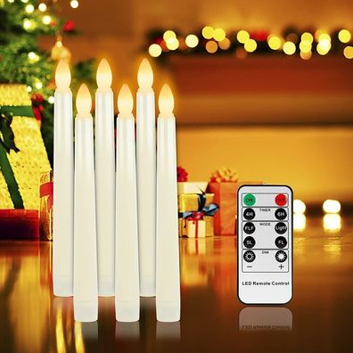 6 Set Stabkerzen, LED Optik-Wachs Kerze, Fernbedienung/ 6h Timer, Tafelkerze, Kerzen