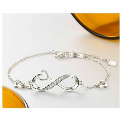 925 Silber Damen Infinity Armband Unendlichkeit Armkette Ewigkeit mit Herzen DHL