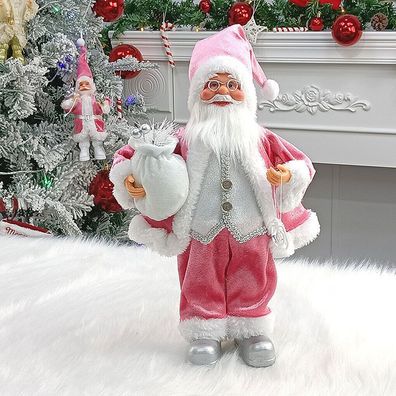 Pink Christmas Santa Claus Doll Standing Ornament New Year Gift Toy Xmas Decor
