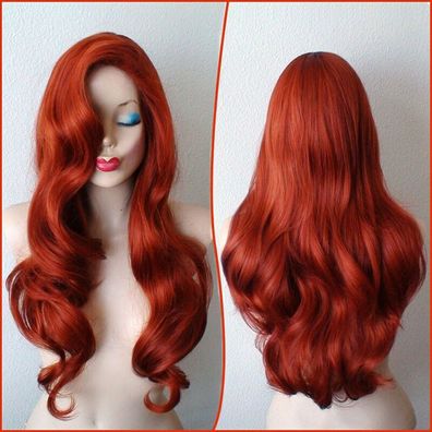 Copper Red Jessica Rabbit Wavy Long Anime Cosplay Women Synthetic Hair Wig