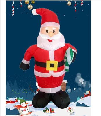 Aufblasbarer Weihnachtsmann mit Zuckerstange 120 cm Santa Geschenk LED DE