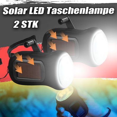 2x Solar LED Taschenlampe Wiederaufladbare Handkurbel Freien Dynamo fur Camping