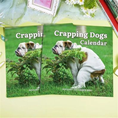 2024 monatlicher Wandkalender Pooping Crapping Dogs Funny Neuheit Planer Buero DE