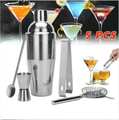 5-tlg Edelstahl Cocktail Shaker Bartending Set Cocktail Mixer Bartender Zubehör
