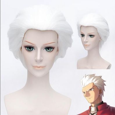 Fate/ Stay Night Anime Cosplay Peruecke wig von Archer Kurzes Haar Weiß TOP