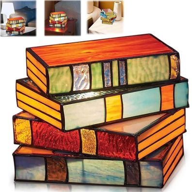 Stained Stacked Books Lamp Decorative Vintage Reading Book Table Lamp Hot