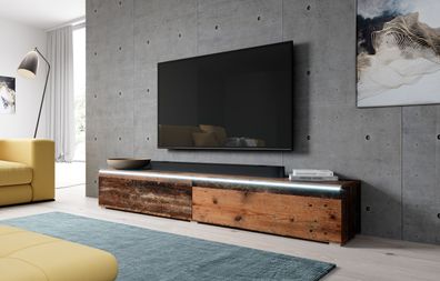 Furnix TV-Kommode Lowboard BARGO 180cm TV-Schrank LED-Beleuchtung Old Style Wood