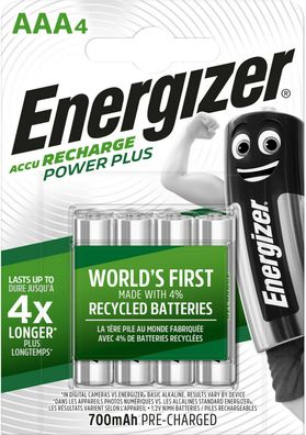 4x Energizer Power Plus AAA 700 mAh Akku (1x 4er Blister) NiMh Micro 1,2V, HR03