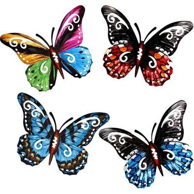 4pcs Metall Schmetterling Wanddekoration - Farbige Metall Schmetterlinge