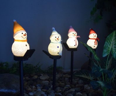 4 Stuecke LED Solarleuchten Schneemann Gartenstecker Weihnachtsdeko Lampe NEU