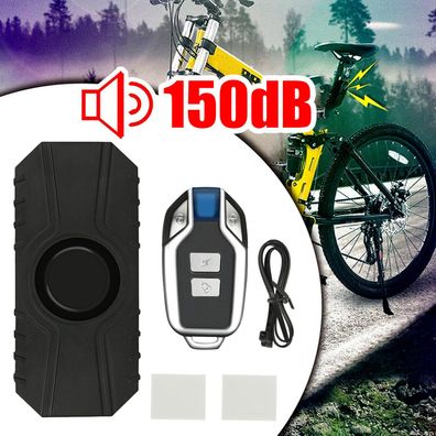 Motorrad Fahrrad Alarmanlage Drahtlos Anti Theft Erschuetterungs USB Fahrradalarm