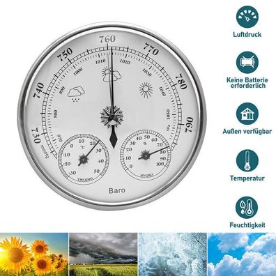 Wetterstation analog Barometer Hygrometer Thermometer Innen & Außen NEU