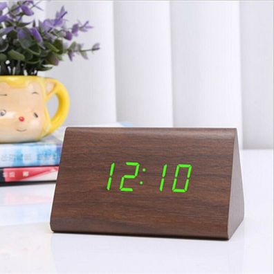 LED Digital Wecker Tischuhr Uhr Beleuchtet Funk Thermometer Holz Alarm Snooze