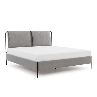Modernes Schlafzimmer Bett Graues Doppelbett Metallgestell Textilbetten