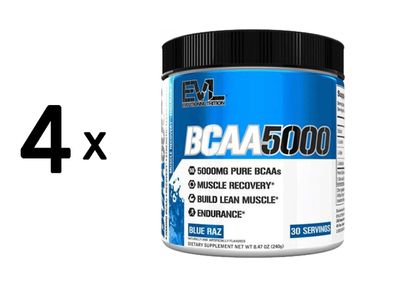 4 x EVL Nutrition Flavored BCAA 5000 (30 serv) Blue Raz
