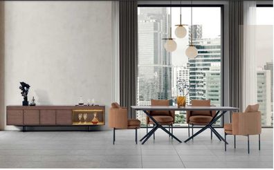 Esszimmer Modernen Set Tisch 4x Stuhle Anrichte Luxus Designer Set