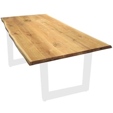 Massivholz Tischplatte aus Eiche 180 x 100 cm mit Baumkante und Aufdopplung am Rand