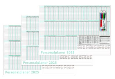 3x Urlaubsplaner DIN B2 2025 abwischbar inkl. Stifteset Personalplaner 50x70cm
