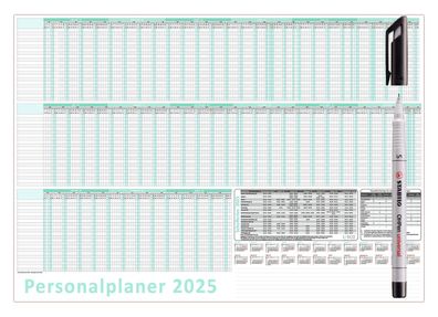 Urlaubsplaner DIN B1 2025 nass abwischbar Personalplaner 100x70 + Folienstift