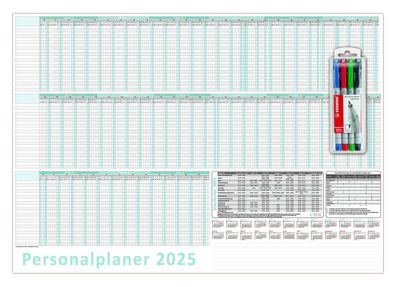 Urlaubsplaner DIN B2 2025 abwischbar inkl. Stifteset Personalplaner 50x70cm
