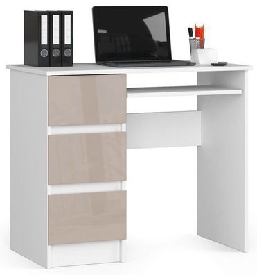 PC-Schreibtisch AKORD A6 links Weiß Front Cappuccino Glanz B90 x H77 x T50 cm