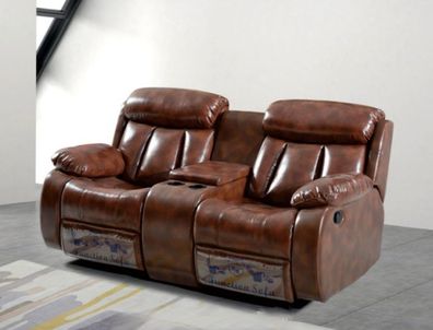 Sofa 2 Sitzer Couch Polster Designer Relax Funktion Wohnzimmer Braun Neu