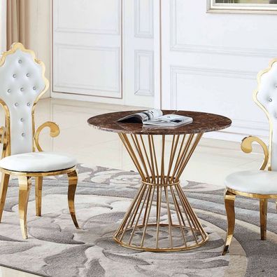 Esstisch Kaffeetisch Wohnzimmer Gold Luxus Design Rund Tisch Edelstahl