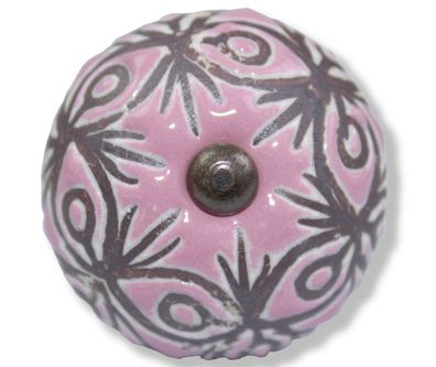 Großer Möbelknopf in rosa mit braunem Ornamentmus