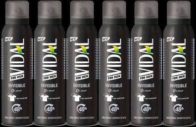 Vidal Invisible for Men Deodorant Spray 6x150ml 48h