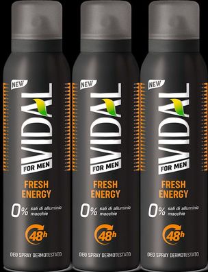 Vidal Fresh Energy for Men Deodorant Spray 48h 3x150ml
