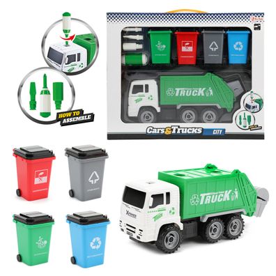 Toi-Toys Spielzeuglastwagen Müllwagen m. Mülltonnen Müllabfuhr Müllmann Müllauto