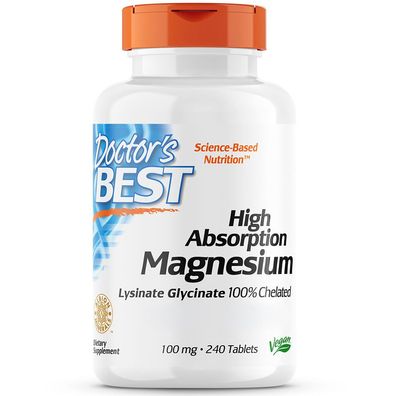 Doctor's Best, High Absorption Magnesium, 100% chelatiert, 240 vegane Tabletten