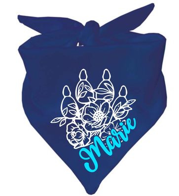 Dreieck Hundehalstuch personalisiert mit Namen und dem Design Floralpfote mit Kralle