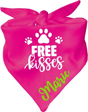 Dreieck Hundehalstuch personalisiert mit Namen und dem Design Free Kisses