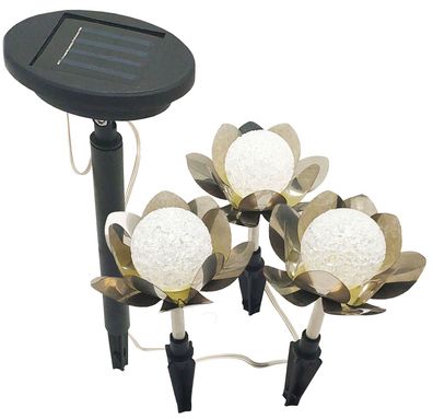 LED Metall Solar 3er Set Lotus Blüte Gartenstecker Solarlampe Garten Lampe Blume