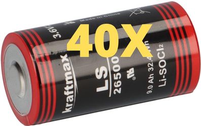 40x Kraftmax Lithium 3,6V Batterie LS26500 C Zelle 26500