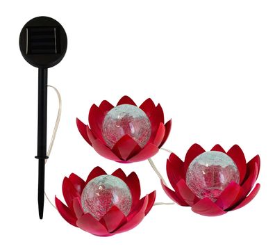 LED Solar 3er Set Lotus Blüte Gartenstecker Solarlampe Garten Lampe Blume pink