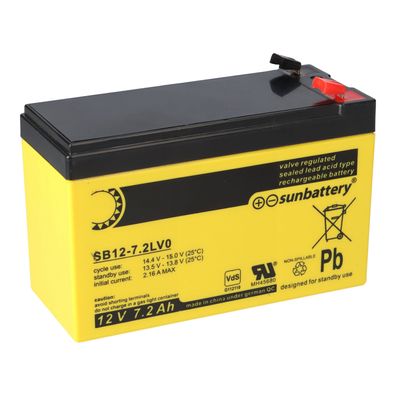 SUN Battery SB12-7.2LV0 AGM Akku 12V 7,2Ah Blei-Akku mit VDS
