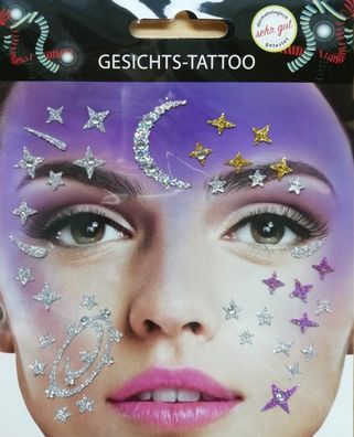 Gesichts Tattoo Galaxy Space Weltraum Sterne Mond Himmel Karneval Fasching