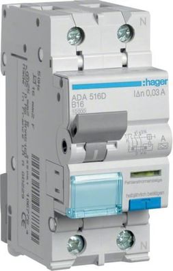 Hager ADA516D FI-Fehlerstrom Leitungsschutzschalter, 1P + N, 10kA, B-Charakter...