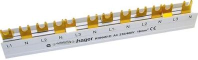 Hager KDN451D Phasenschiene 3 polig + N mit Gabelanschluss 16mm² 80A 12 Module