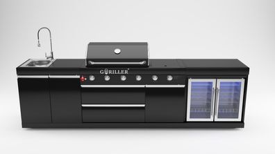 Goriller® BlackbackM6 Outdoor-Küche, Gasgrill mit Doppel-Kühlschrank, Waschbecken