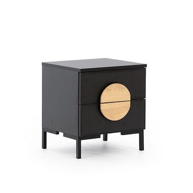 Schwarze Nachtkommode Designer Nachttisch mit 2 Schubladen Holz Möbel