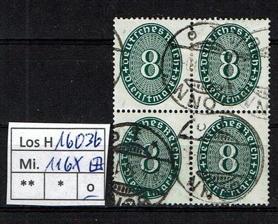 Los H16036: Deutsches Reich Dienst Mi. 116 X , gest. Viererblock