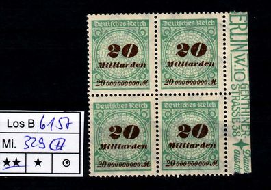 Los B6157: Deutsches Reich Mi. 329 * * Viererblock, Rand