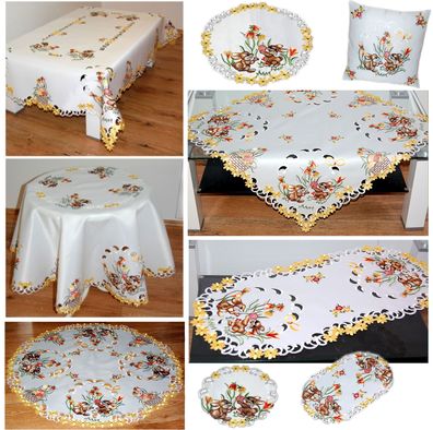 Ostern Tischdecke Tischläufer Tischtuch Decke Läufer Tischband Kissenbezug Weiß Gelb