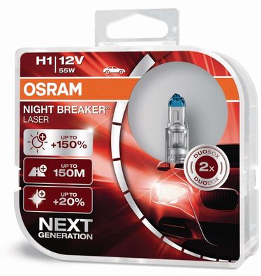 OSRAM H1 12V 55W P14.5s NIGHT Breaker® LASER + 150% mehr Helligkeit 2 St.