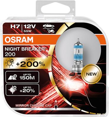 OSRAM H7 12V 55W PX26d NIGHT Breaker 200 bis zu 200% mehr Licht 2St
