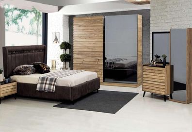 Schlafzimmer Möbel Designer Polsterbett 2x Nachttische Kleiderschrank